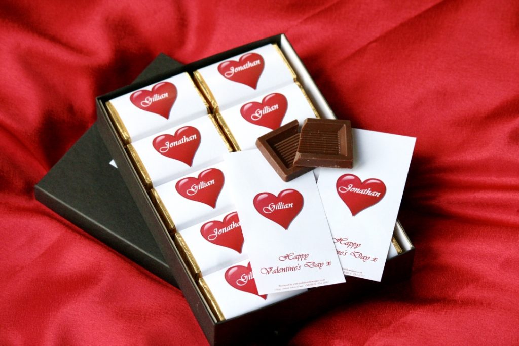Personalised Valentine's Day chocolates in a customised wrapper