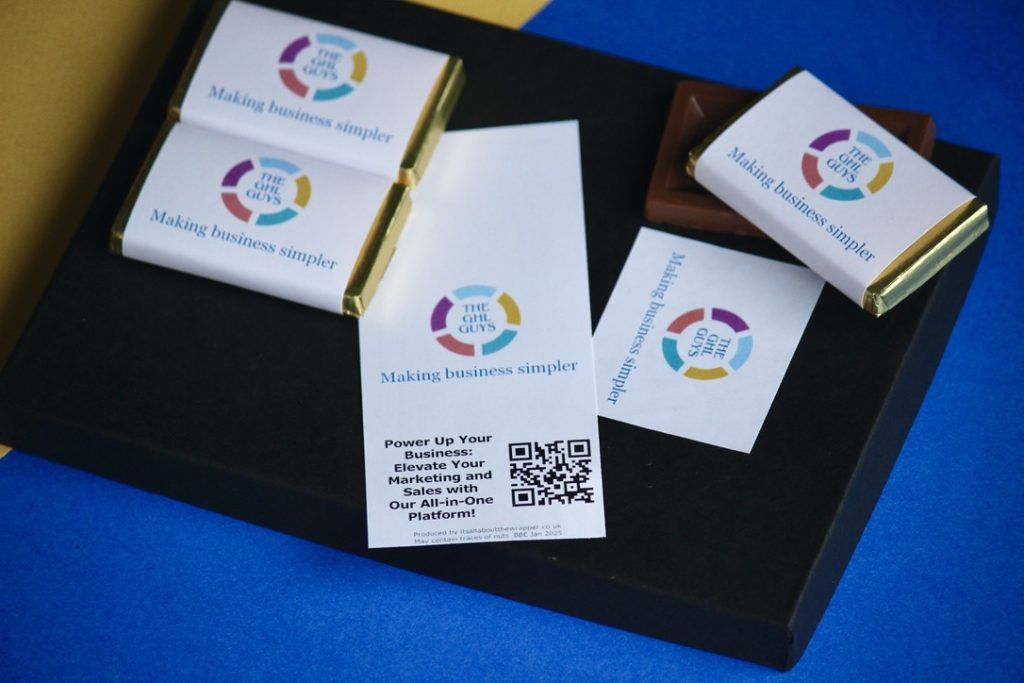 Branded 10g chocolate bars with QR code on wrapper